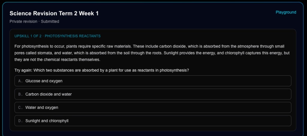 Echo upskill paragraph and retry question
